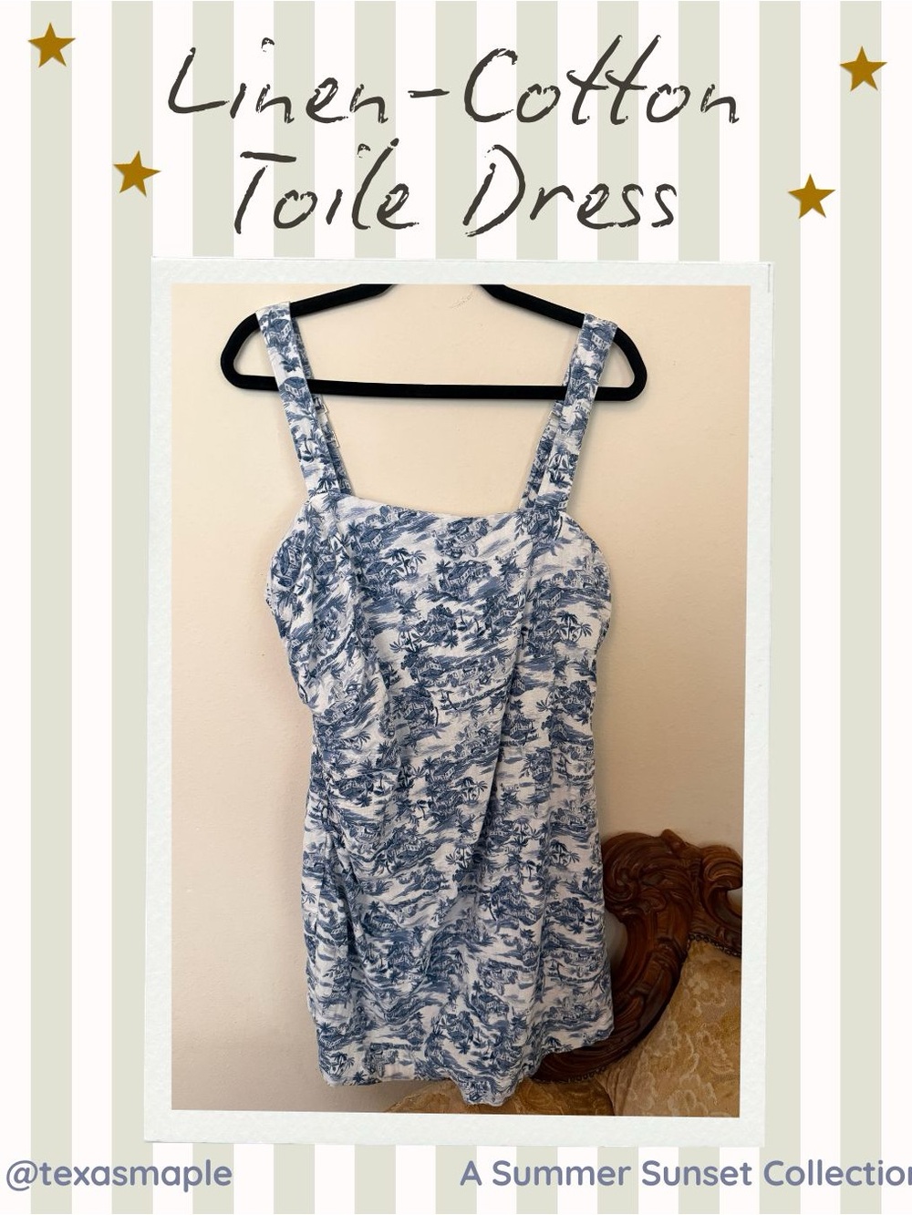Abercrombie Blue and White Toile Linen-Cotton Dress